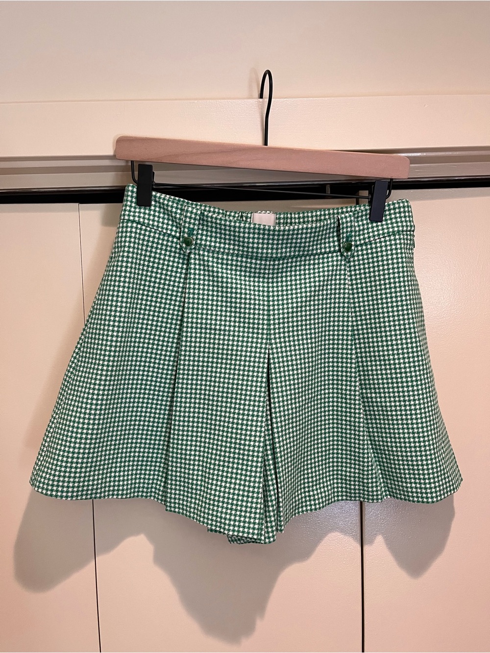 Maeve Green Houndstooth Pleated Skort
